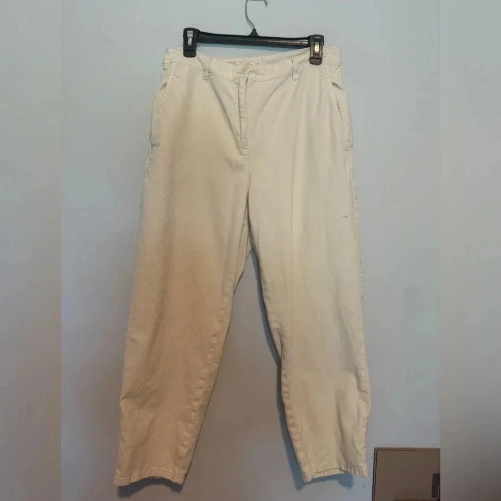 Eileen Fisher Jeans Womens 10 Cream White Cropped  Pants with Pockets